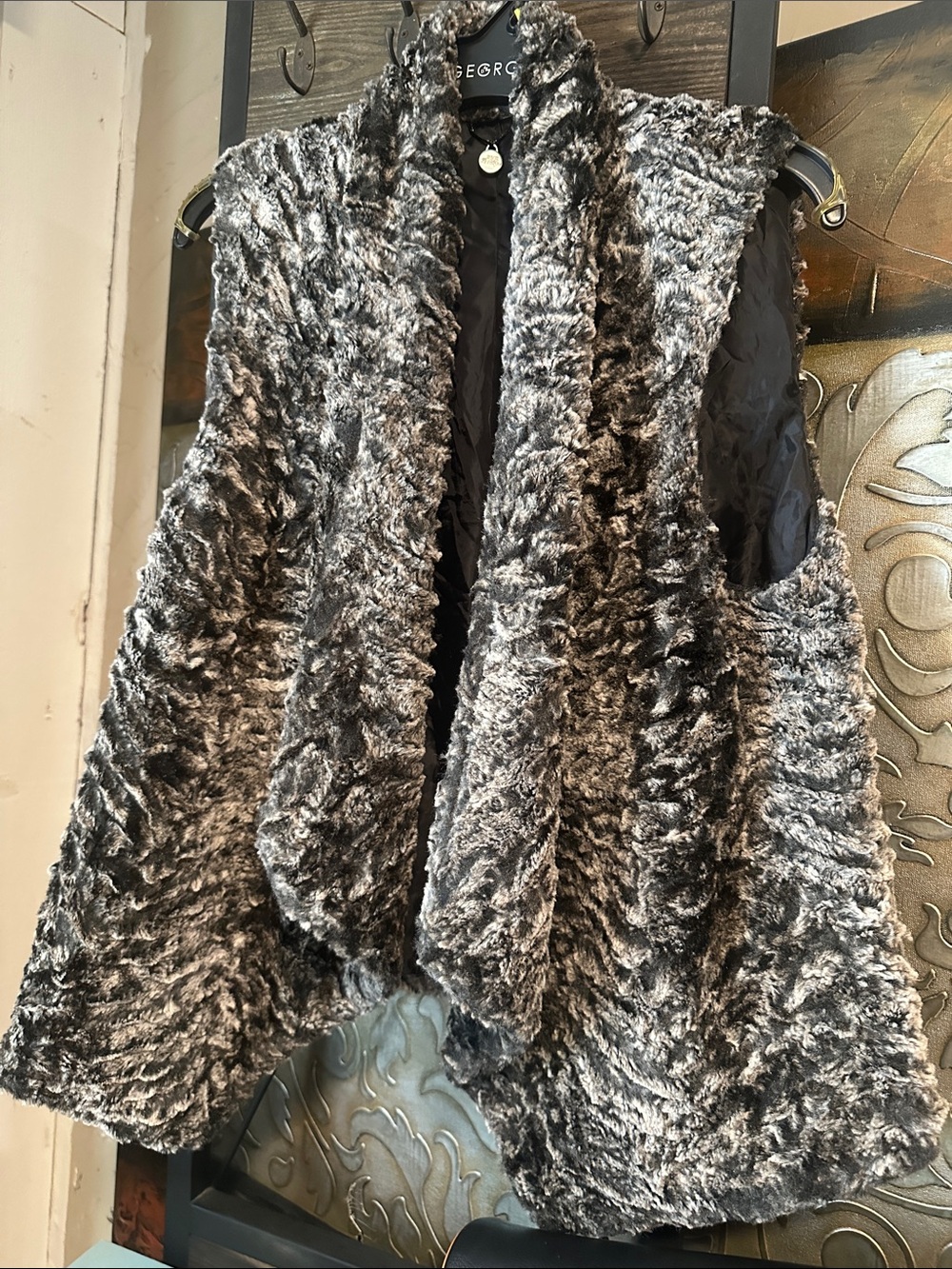 George Plush Faux Fur Gray Open-Front Vest